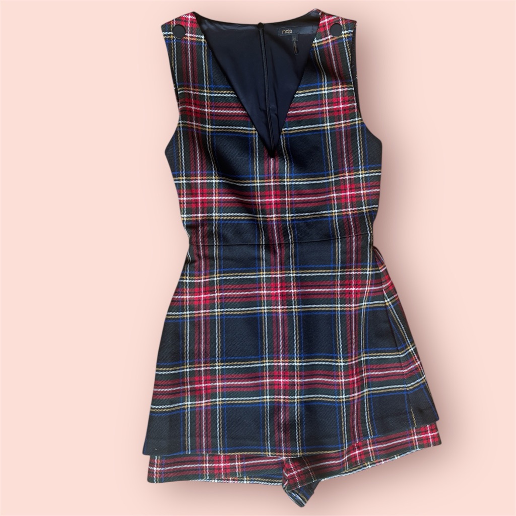 Maje Black And Red Plaid Mini Dress